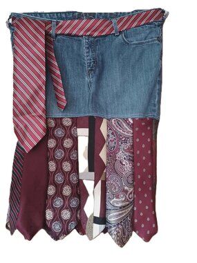 Handmade Upcycled jean Denim Mens Ties skirt